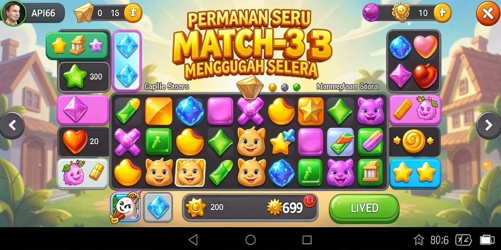 Tangkapan layar menunjukkan momen seru dalam bermain API66 Match-3.