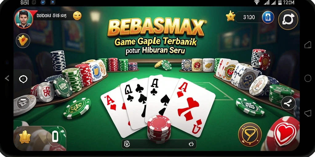 Screenshot utama BEBASMAX dengan tampilan gameplay Gaple yang menarik.