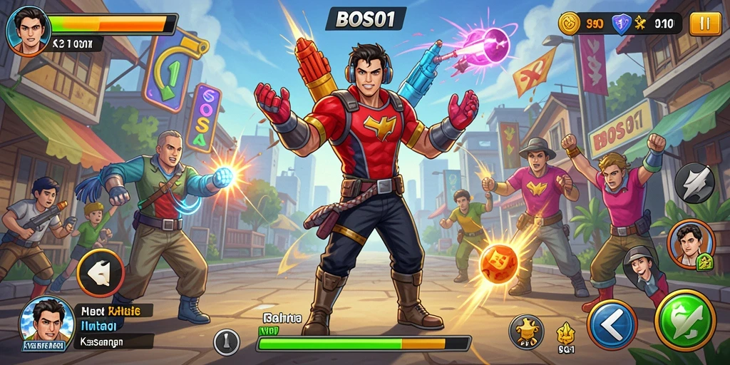 Screenshot gameplay yang menunjukkan aksi seru di BOS01.