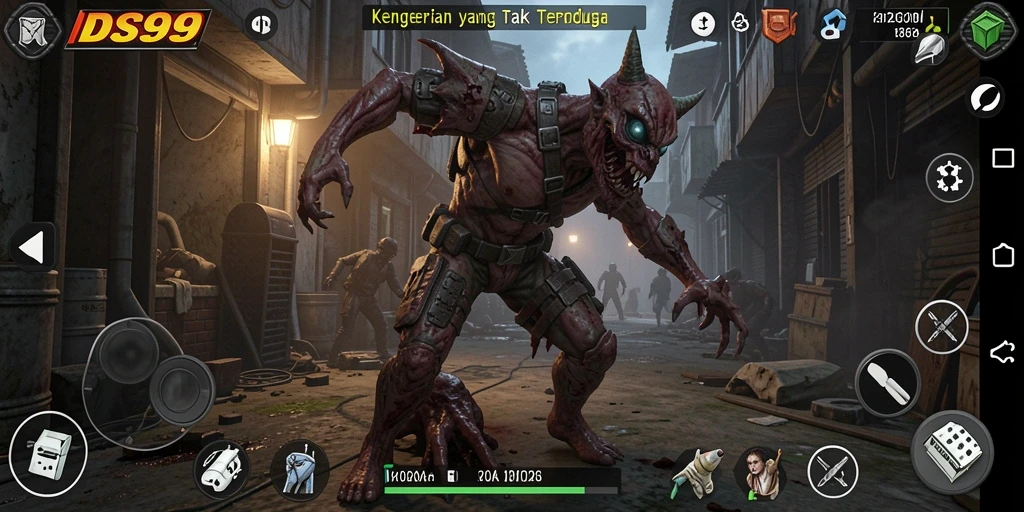 Gameplay DS99 yang penuh ketegangan dengan elemen horor yang ekstrem.