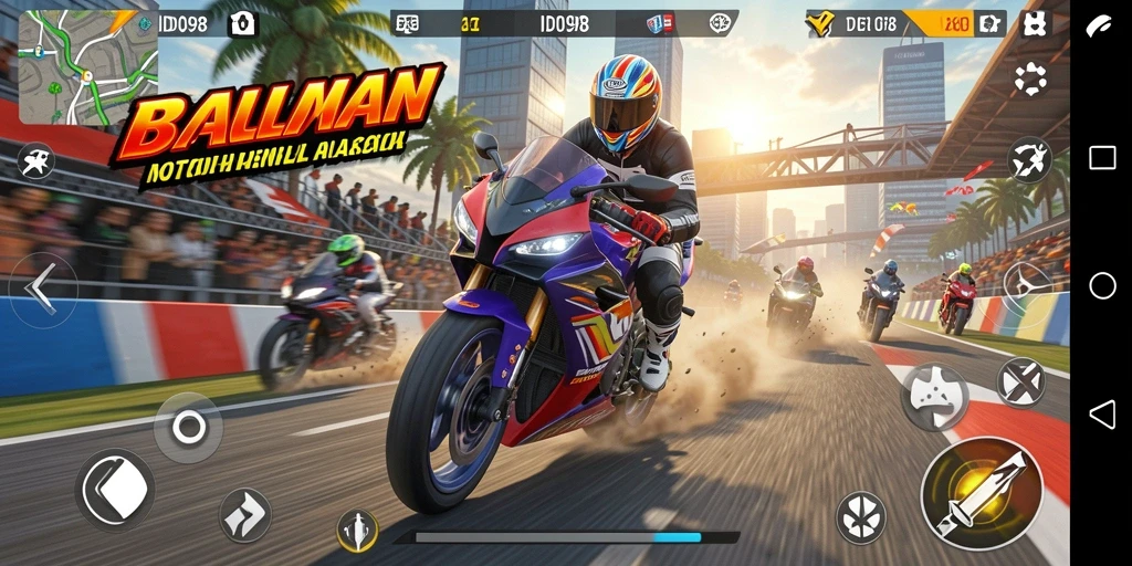Tampilan gameplay ID098 yang seru dan mendebarkan saat balapan motor.