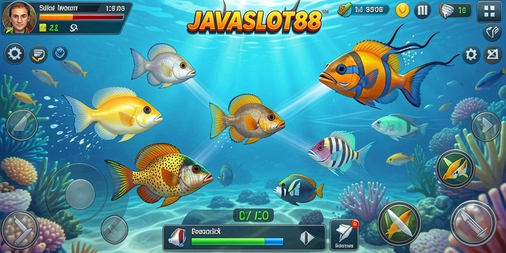Tangkapan layar dari gameplay seru Tembak Ikan JAVASLOT88.
