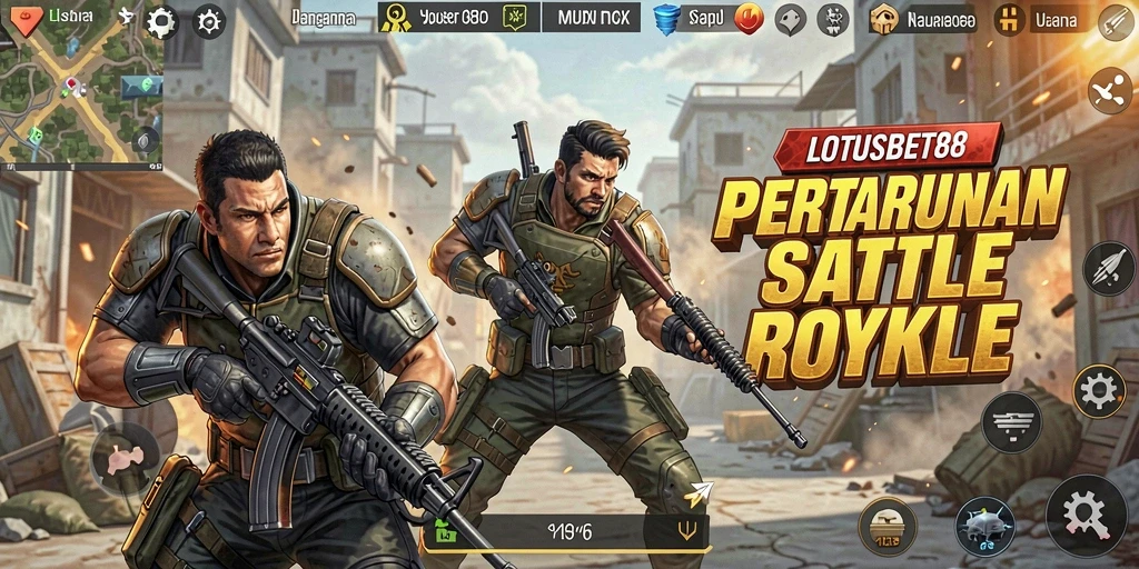 Screenshot menunjukkan aksi intens dari permainan Battle Royale LOTUSBET88.