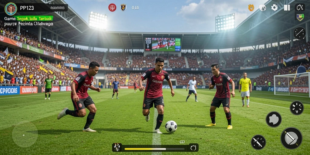 Screenshot menarik dari gameplay sepak bola yang mendebarkan.