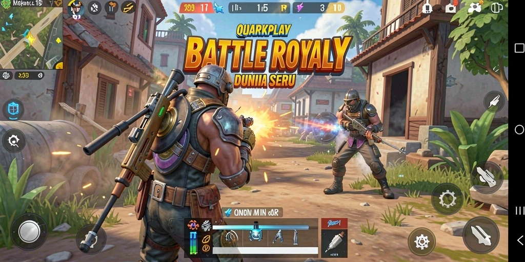 Tampilan menarik dari gameplay strategis QUARKPLAY dalam pertarungan Battle Royale.