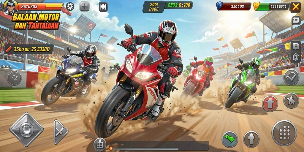Screenshot dari gameplay seru RATU303 menunjukkan aksi balapan yang mendebarkan.