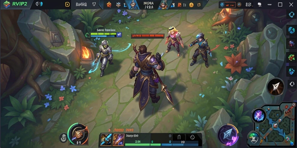 Tampilan gameplay seru dalam pertarungan tim MOBA.