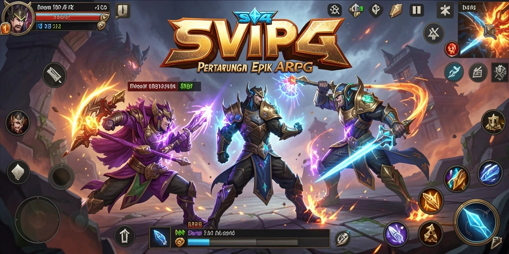 Tangkapan layar gameplay SVIP4 dengan aksi pertarungan ARPG yang mendebarkan.