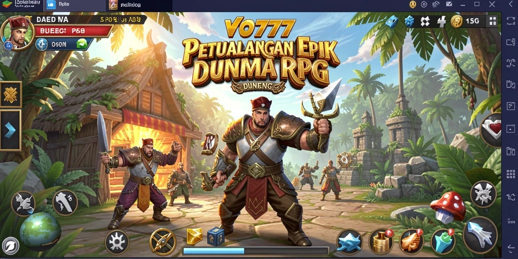 Screenshot gameplay VO777 menampilkan pertarungan epik karakter RPG.
